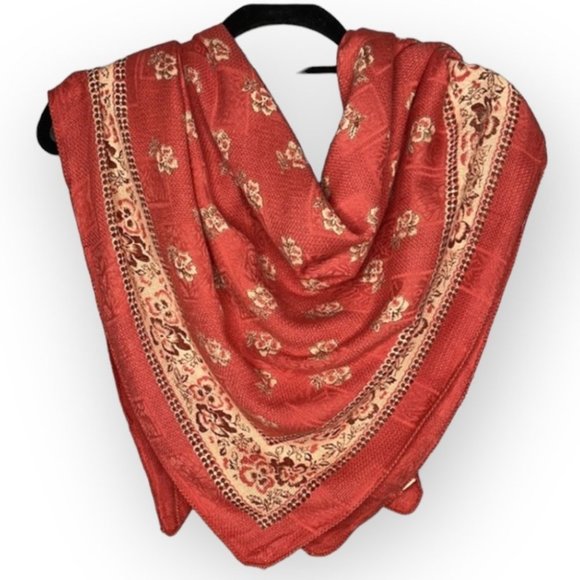 April Cornell Accessories - .Vintage April Cornell Salmon Orange Floral Pattern Square Large Scarf Wrap